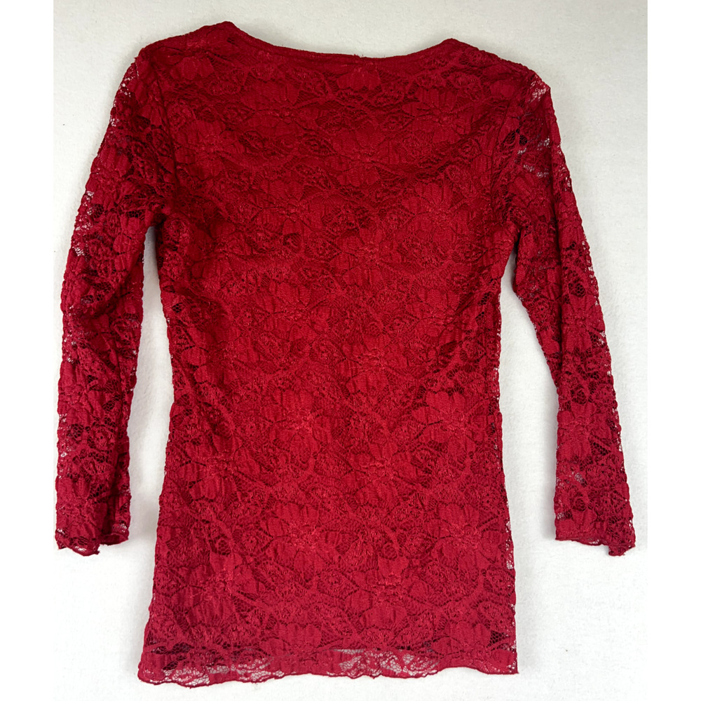 Vintage Y2K 2000s Top Medium red Floral Lace long sleeve Fairy Whimsigoth VTG - Picture 2 of 9